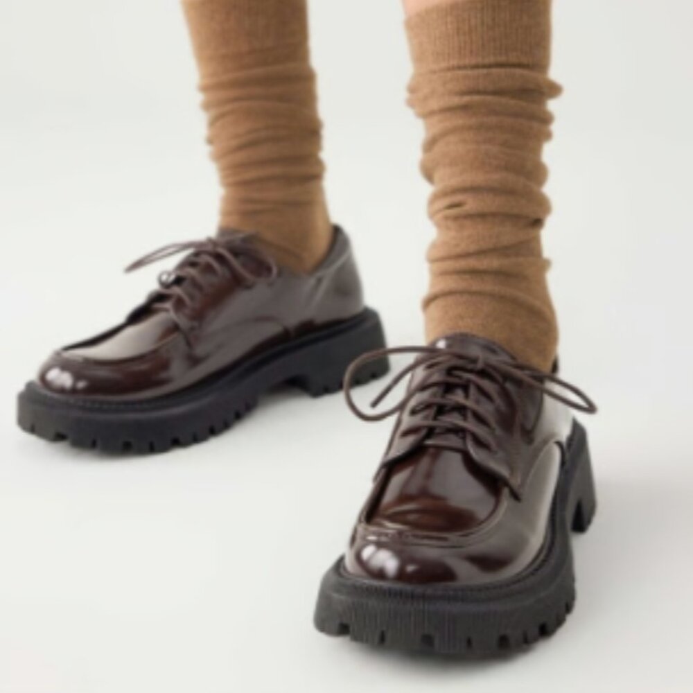 Cider platform polished loafers brown faux patent lug sole size 40 NEW NWT